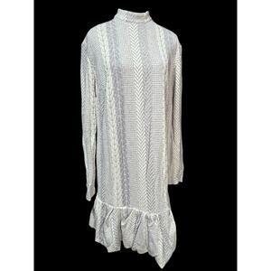 Andre Tan Knit Dress – Gray & Beige, XL Knee-Length Cozy